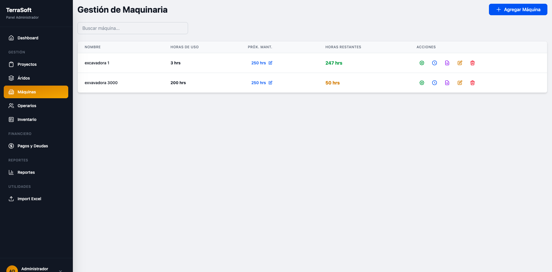 Gestión de Maquinarias